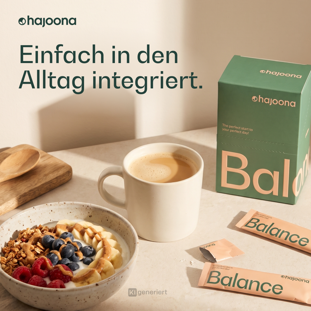 Balance mit Frühstück im Bild. Einfach in den Alltag integriert