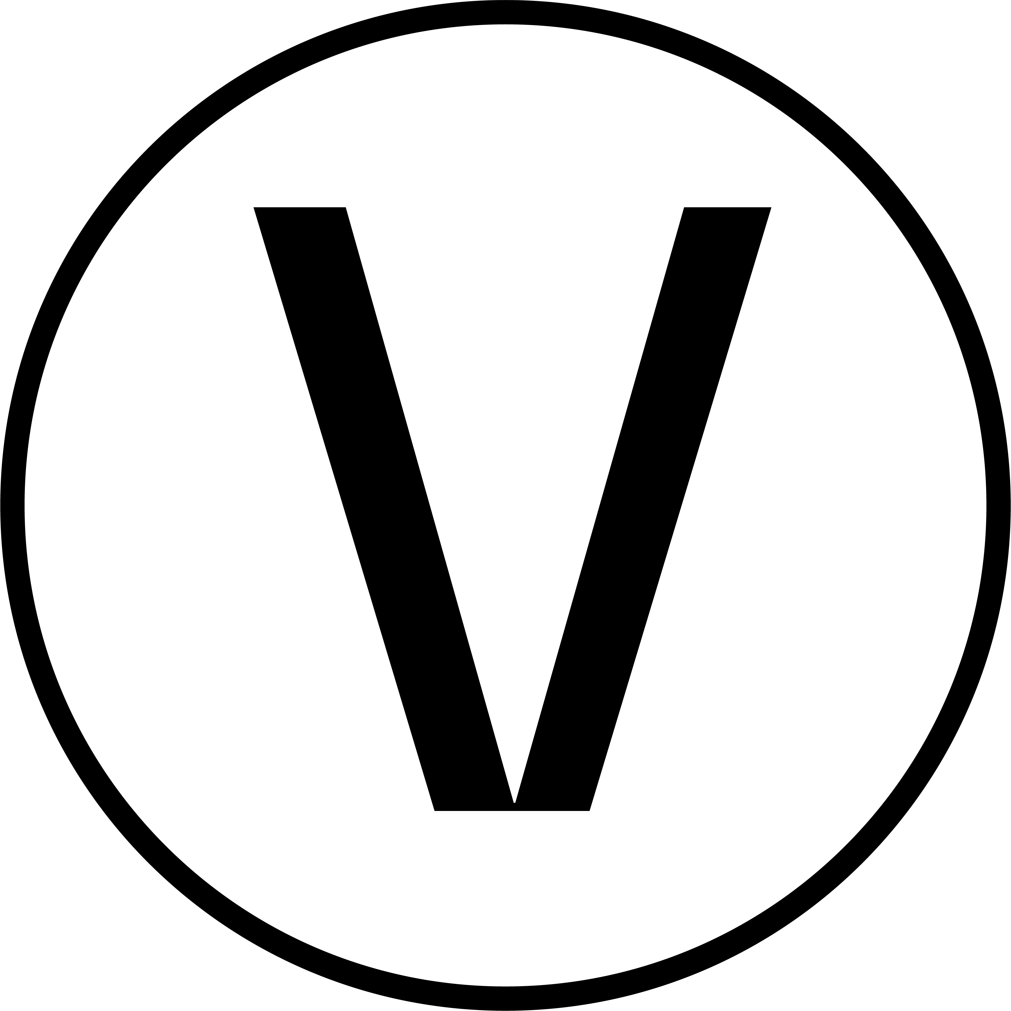 Schwarzes V-Symbol in einem Kreis – Kennzeichnung für vegane Produkte.