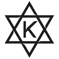 Koscher-Symbol: Ein sechszackiger Davidstern mit dem Buchstaben „K“ in der Mitte – kennzeichnet Lebensmittel, die gemäß jüdischen Speisegesetzen als koscher gelten.