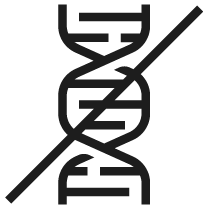 Durchgestrichene DNA-Doppelhelix – steht symbolisch für „ohne Gentechnik“ oder „gentechnikfrei“.