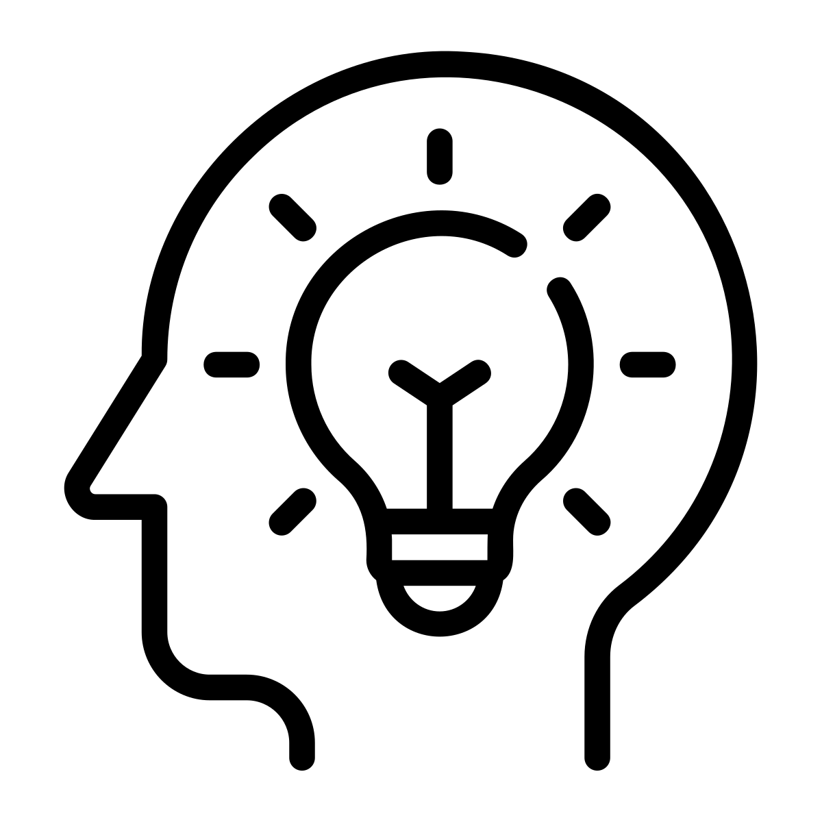 Ein Symbol, dass ein Kopf mit einer Glühbirne zeigt.